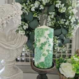 Beautiful Vibrant Green Hydrangea Floral Wax Or Flameless Pillar Candles - thumbnail 3