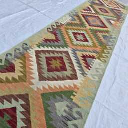 2??16 Ft Handmade Hallway Runner - Geometric Chobi Kilim Flat Carpet - thumbnail 3