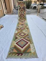 2??16 Ft Handmade Hallway Runner - Geometric Chobi Kilim Flat Carpet - thumbnail 1
