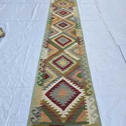 2??16 Ft Handmade Hallway Runner - Geometric Chobi Kilim Flat Carpet - thumbnail 2
