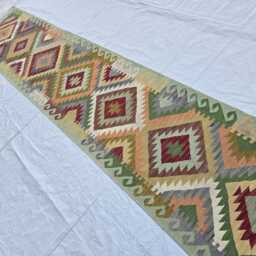 2??16 Ft Handmade Hallway Runner - Geometric Chobi Kilim Flat Carpet - thumbnail 4