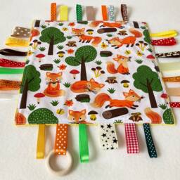 Fox Baby Lovey Sensory Ribbon Blanket With Wooden Ring - thumbnail 2