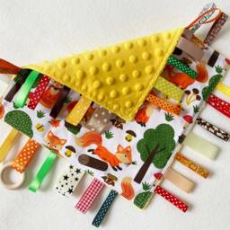 Fox Baby Lovey Sensory Ribbon Blanket With Wooden Ring - thumbnail 3