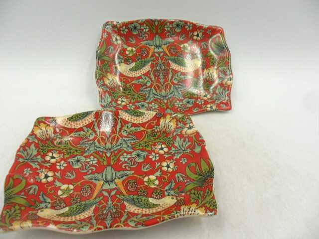 William Morris Strawberry Thief Soap Dishes Heron Cross Pottery Pair - image 1