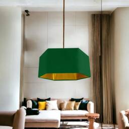 New Luxury Premium Quality Emerald Green Hexagon Velvet Lamp Shade Pendant Light With Metallic Lining - thumbnail 2