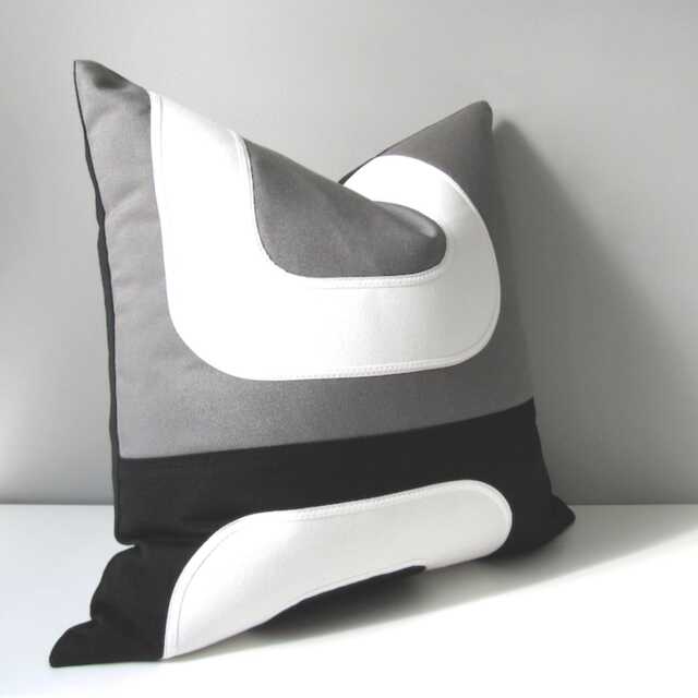 Gray & Black Outdoor Sunbrella?? Pillow Cover in Mid Century Modern Design, Grey & White Cushions For Patio Pool Lounge, Mazizmuse - image 1