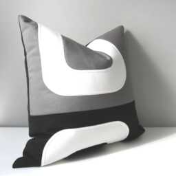 Gray & Black Outdoor Sunbrella?? Pillow Cover in Mid Century Modern Design, Grey & White Cushions For Patio Pool Lounge, Mazizmuse - thumbnail 1