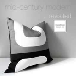 Gray & Black Outdoor Sunbrella?? Pillow Cover in Mid Century Modern Design, Grey & White Cushions For Patio Pool Lounge, Mazizmuse - thumbnail 4