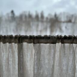 Striped Washed Linen Cafe Curtain, French Style, Rod Pocket Beige Stripe Clara - thumbnail 3