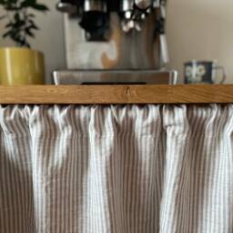 Striped Washed Linen Cafe Curtain, French Style, Rod Pocket Beige Stripe Clara - thumbnail 2