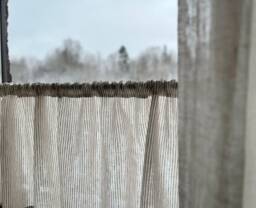 Striped Washed Linen Cafe Curtain, French Style, Rod Pocket Beige Stripe Clara - thumbnail 1