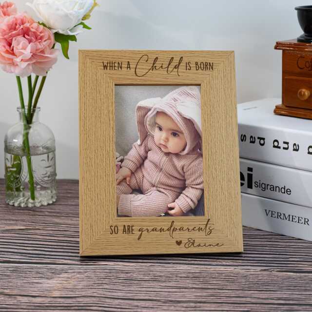 Personalised First Grandparent Gift, Engraved Wooden Photo Frame, When A Child Is Born So Are Grandparents Pregnancy Announcement - image 1