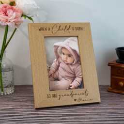 Personalised First Grandparent Gift, Engraved Wooden Photo Frame, When A Child Is Born So Are Grandparents Pregnancy Announcement - thumbnail 3