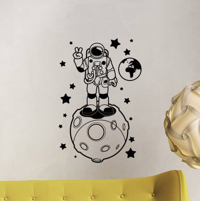 Astronaut Wall Decal Can Add The Name Spaceman Poster Moon & Stars Sign Gift Playroom Vinyl Sticker Space Decor Art 947 - image 1