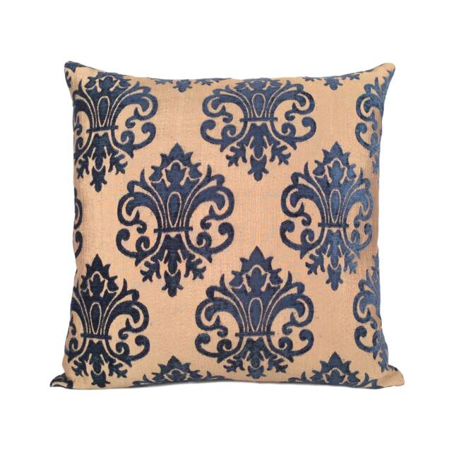 Royal Blue Tan Decorative Throw Pillow Cover, Velour Blend Cushion Covers, Accent Boutique Pillowcase, Floral Pattern Boho Farmhouse - image 1