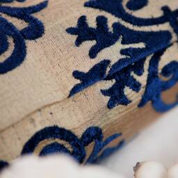 Royal Blue Tan Decorative Throw Pillow Cover, Velour Blend Cushion Covers, Accent Boutique Pillowcase, Floral Pattern Boho Farmhouse - thumbnail 3