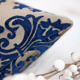 Royal Blue Tan Decorative Throw Pillow Cover, Velour Blend Cushion Covers, Accent Boutique Pillowcase, Floral Pattern Boho Farmhouse - thumbnail 4