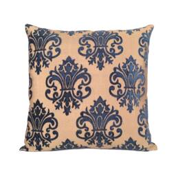 Royal Blue Tan Decorative Throw Pillow Cover, Velour Blend Cushion Covers, Accent Boutique Pillowcase, Floral Pattern Boho Farmhouse - thumbnail 1