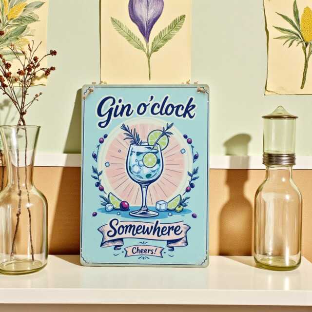 Vintage Gin Bar Sign Rustic Metal Plaque Wall Decor Home Art Gift Cocktail Lovers - image 1