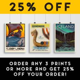 Vikings Travel Poster - See The Land Of Nordic Art -Viking Sailing Ship Denmark, Sweden, Norway - thumbnail 2