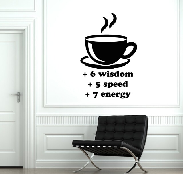 Wall Vinyl Decal Cup Coffee Wisdom Speed Energy Decor 2057Di - image 1
