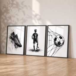 Personalised Football Prints - Boys Bedroom Decor, Soccer Wall Art Set Of 3 - thumbnail 3