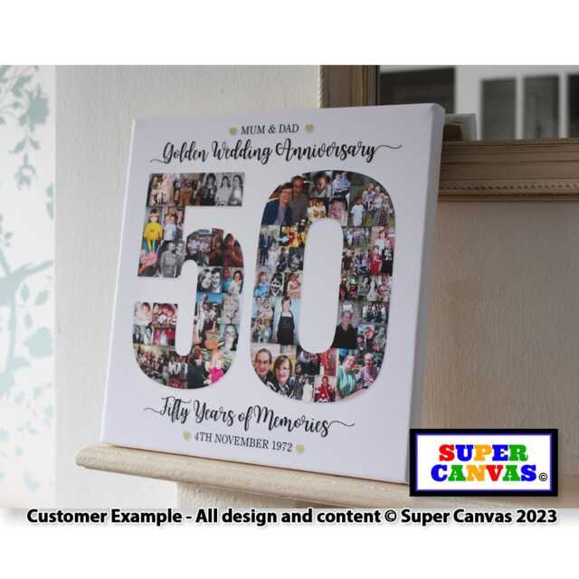 50Th Golden Wedding Anniversary Mum Dad Grandparents Photo Display Board Collage Framed Canvas Print Gift - image 1