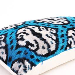 Blue Silk Velvet Ikat Pillow Cover, Handmade Accent Cushion - thumbnail 2