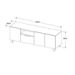 Furneo 150cm Tv Stand Oak & Black Concrete Effect Unit Cabinet White Led Lights Enzo 04 - thumbnail 3
