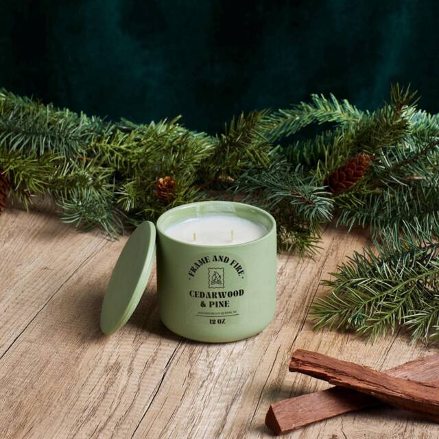 Cedarwood & Pine Candle 12Oz Ceramic Jar, Coconut Apricot Wax - image 1