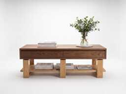 Black Walnut White Oak Coffee Table - Solid Wood With 4 Drawers & Storage Shelf - thumbnail 1