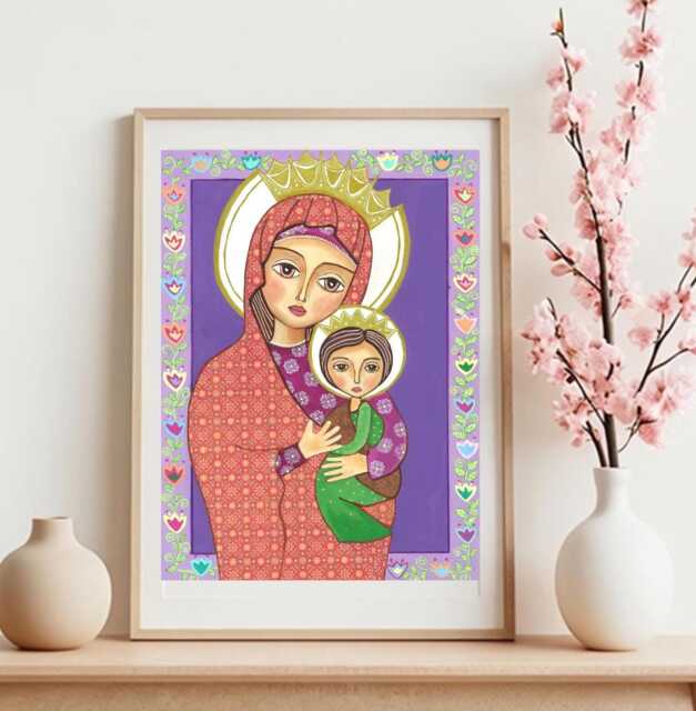 Madonna & Child, Catholic Art, Acrylic Painting, Bible Imageprint, Religious First Communion Gift, Mixed Media, Wall Decore By Evona - image 1