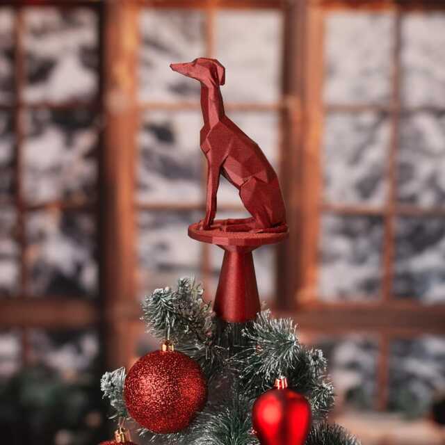 3D Printed Whippet Christmas Tree Topper Modern Polygonal Greyhound Design - image 1