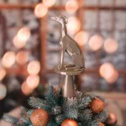 3D Printed Whippet Christmas Tree Topper Modern Polygonal Greyhound Design - thumbnail 2