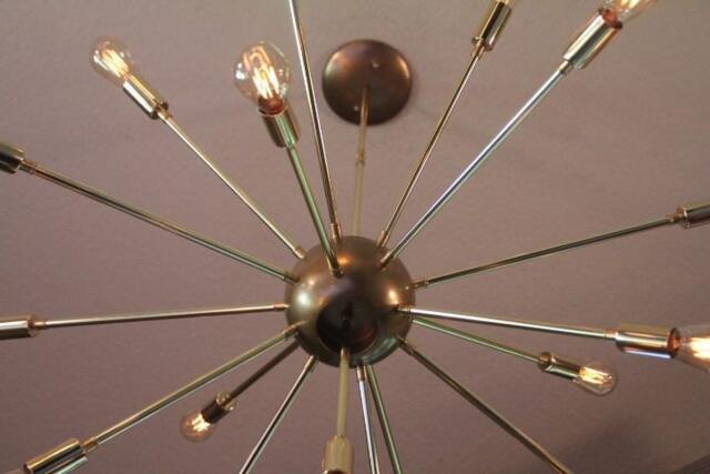 Large Brass Sputnik Vintage Inspired Chandelier With Candelabra 1910 Edison Style Bulbs - image 1