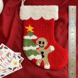 Christmas Stocking Punch Needle, Gingerbread Man Stocking, Handmade Decor, Gift, Stockings, Holiday Stockings - thumbnail 4