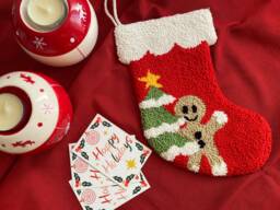 Christmas Stocking Punch Needle, Gingerbread Man Stocking, Handmade Decor, Gift, Stockings, Holiday Stockings - thumbnail 1