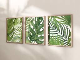 Monstera Leaf Print Set, Tropical Watercolor Wall Art - Prints Or Canvas - thumbnail 1