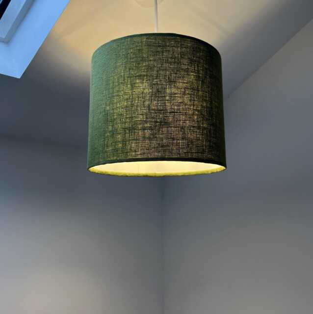 Olive Linen Drum Lampshade Green Textured Ceiling Light - image 1