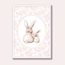 Personalised Girls Nursery Wall Art Set Of 3 Pink Vintage Bunny Prints - thumbnail 2