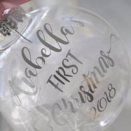 Personalised Baby's First Christmas Bauble, Gold Pink Ribbon - thumbnail 4