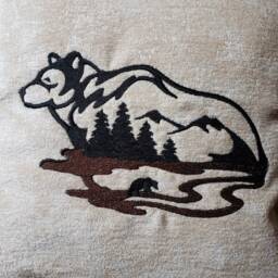 Bear Scene, Embroidered Pillow Cover, Rustic, Cabin Style, Throw Woodland - thumbnail 2