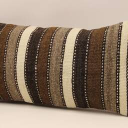 Vintage Turkish Kilim Lumbar Pillow - Wool Throw Cushion Cover - 10x20 In - thumbnail 3