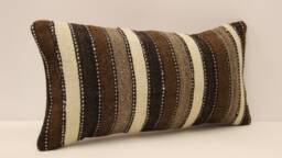 Vintage Turkish Kilim Lumbar Pillow - Wool Throw Cushion Cover - 10x20 In
