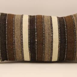 Vintage Turkish Kilim Lumbar Pillow - Wool Throw Cushion Cover - 10x20 In - thumbnail 2