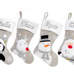 Personalised Christmas Stocking Deluxe Luxury Silver Stockings Xmas Gift Embroidered Name Children's Santa Sack Mums Dads Present His & Hers - thumbnail 2