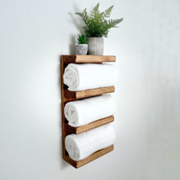 Rustic Wooden Shelving Unit, Bathroom Towel Holder, Farmhouse Decor Display Shelf, Narrow Depth Shelves - thumbnail 1