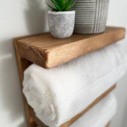 Rustic Wooden Shelving Unit, Bathroom Towel Holder, Farmhouse Decor Display Shelf, Narrow Depth Shelves - thumbnail 2