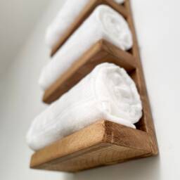 Rustic Wooden Shelving Unit, Bathroom Towel Holder, Farmhouse Decor Display Shelf, Narrow Depth Shelves - thumbnail 3