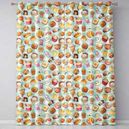 Cute Kawaii Fast Food Snacks Gingham Picnic Mint Background Seamless Pattern Readymade Eyelet Ring Top Thermal 100% Blackout Curtains - thumbnail 2